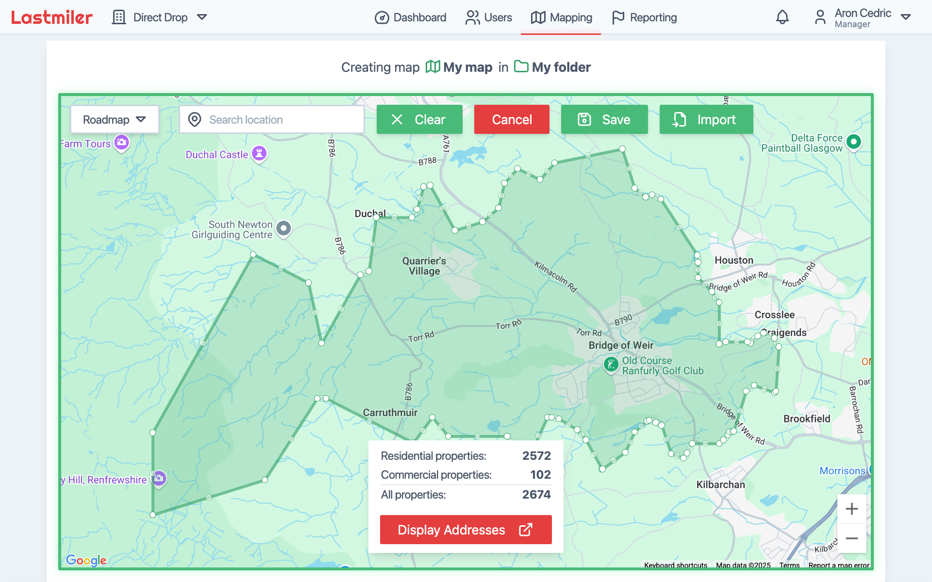 Mapping drawn postcode area