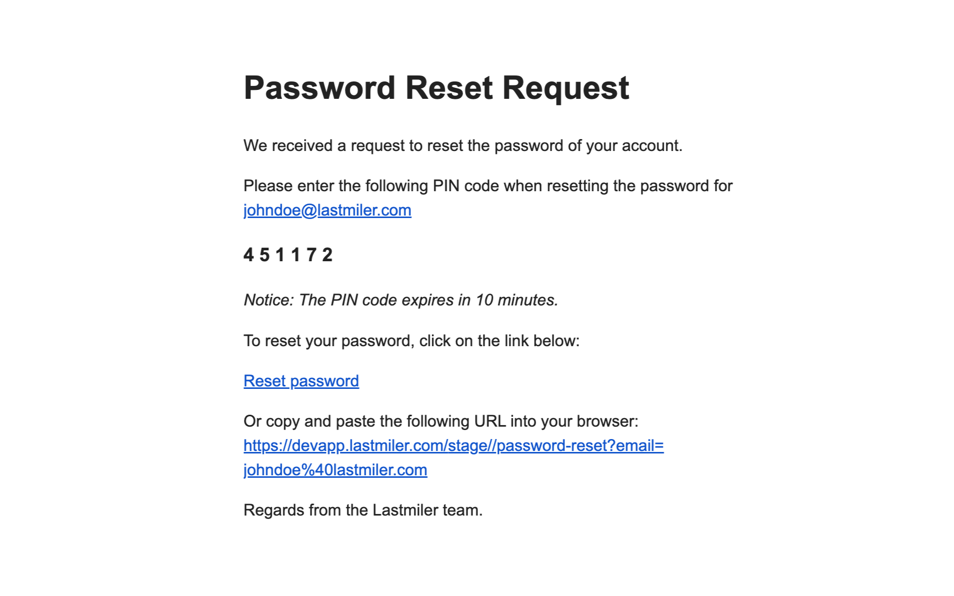 Password Reset Email