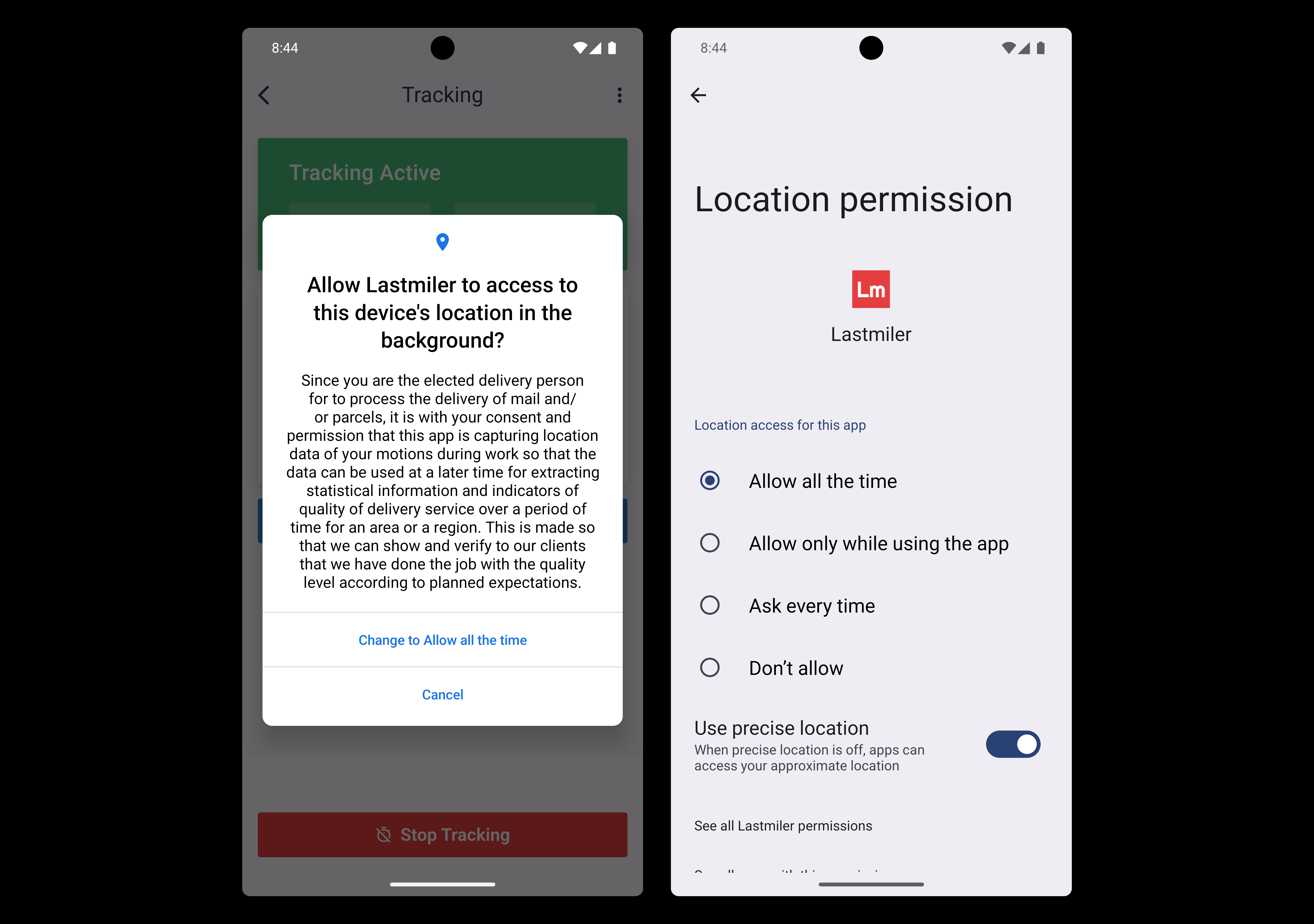 Configuring Lastmiler location permission