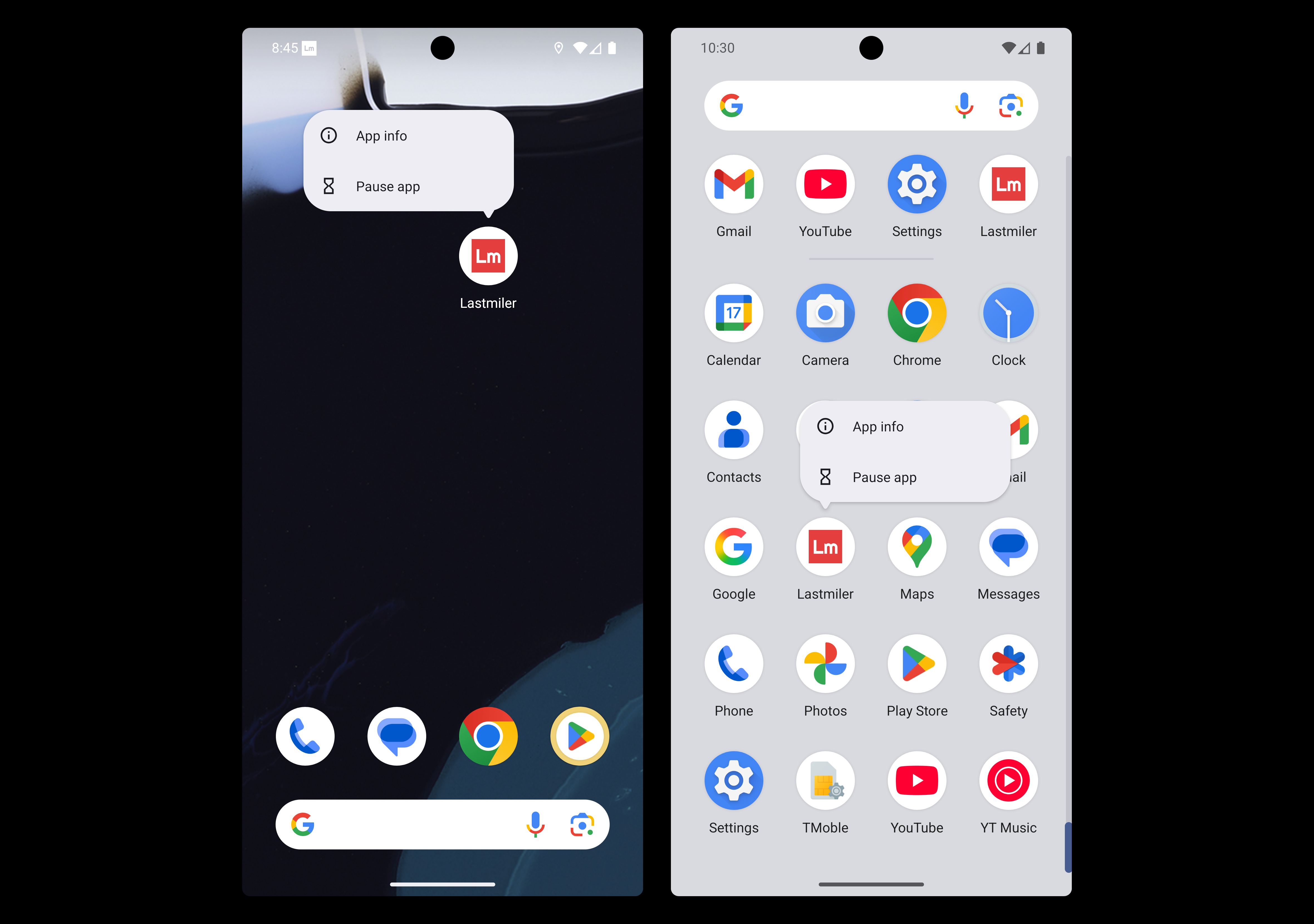 Accessing Lastmiler system settings through home screen or app drawer