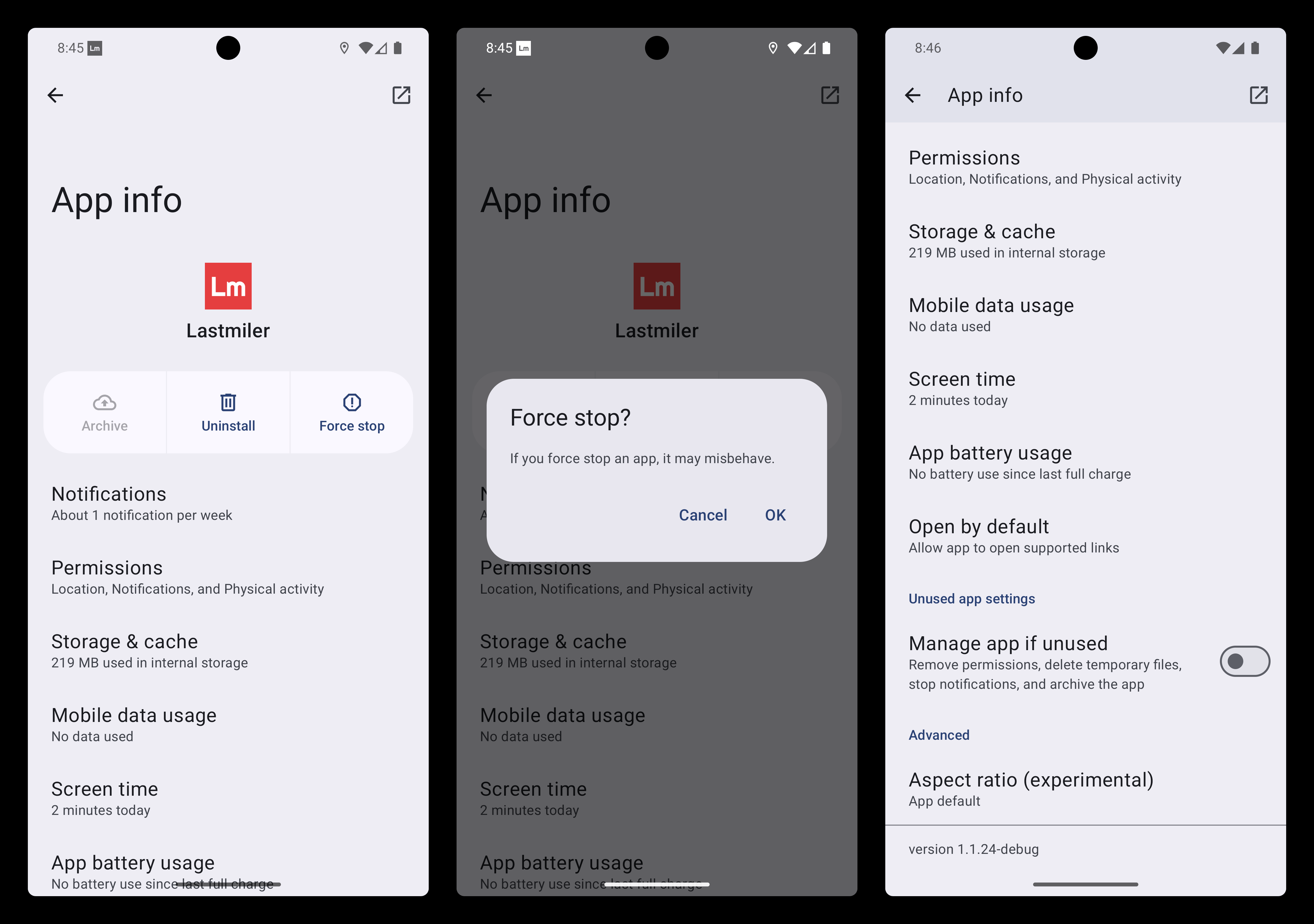 Force stopping Lastmiler, and turning off battery optimization