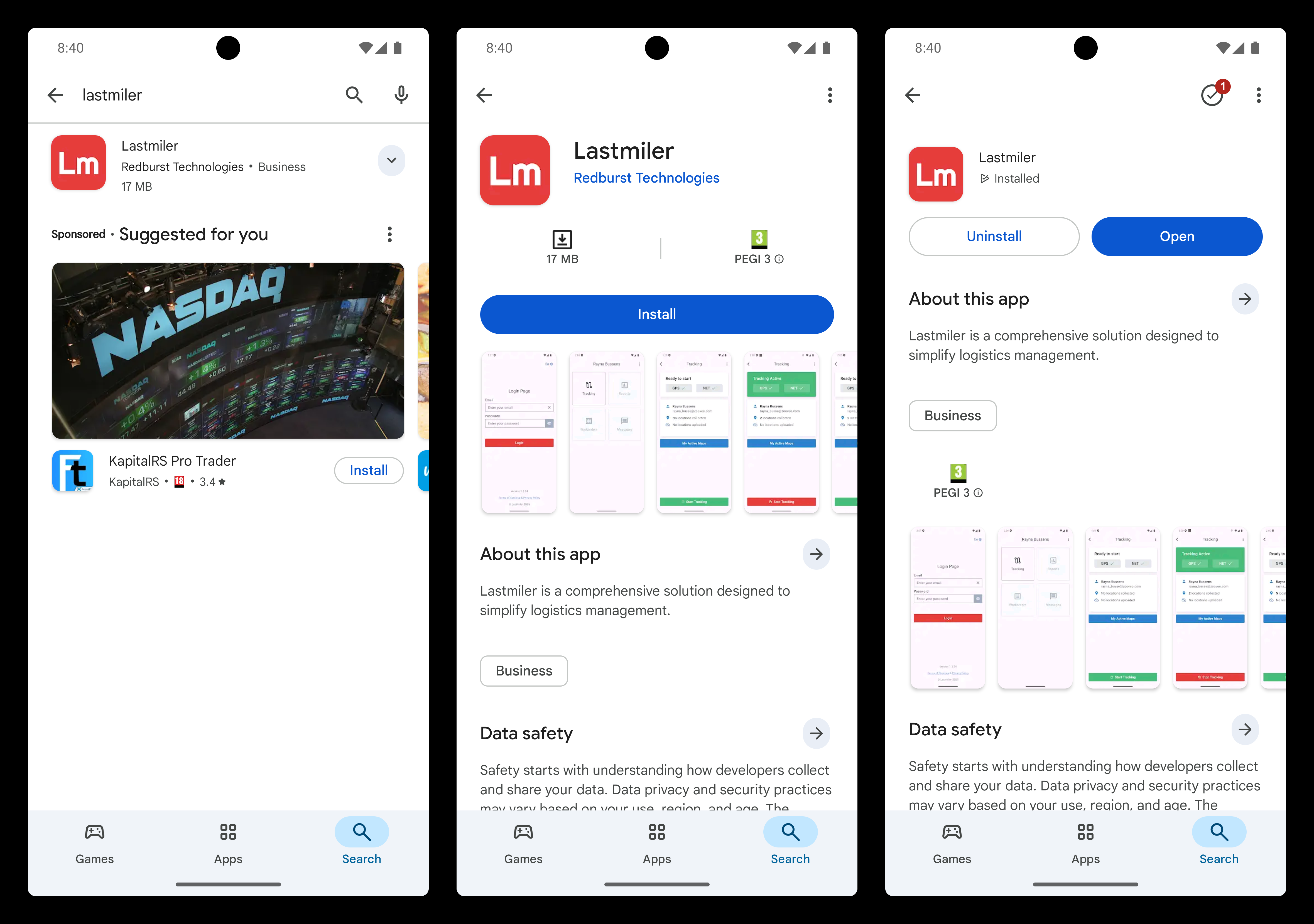Installing Lastmiler app from Google Play Store